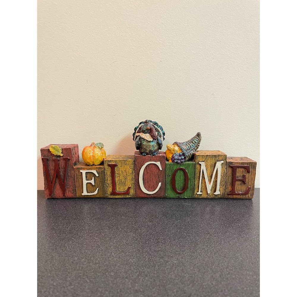 "Welcome" Sparkly Thanksgiving Fall Season w/ Turkey and Cornucopia NWT 10.5"